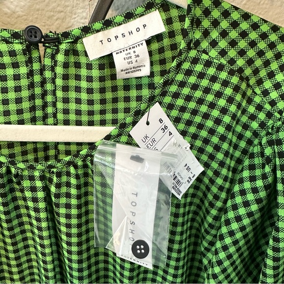 NWT Topshop Gingham Smocked Long Sleeve Maternity Midi Dress Green & Black Sz 4 - Picture 7 of 15